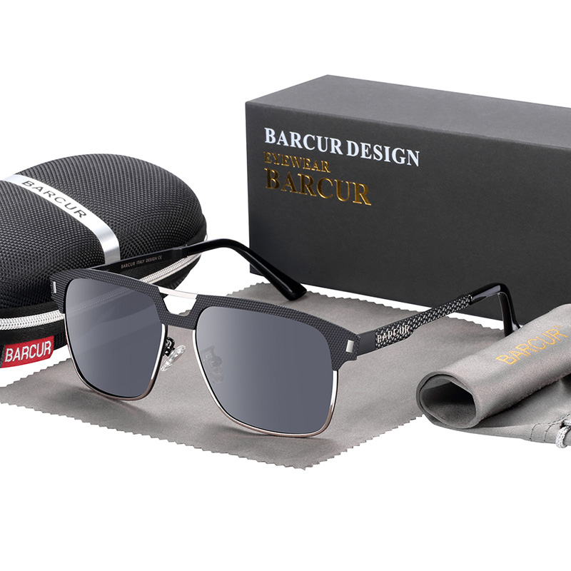 BARCUR – Γυαλιά Ηλίου Clubmaster Style Stainless Black/Silver Σκελετός & Grey Φακός Polarized (8600)