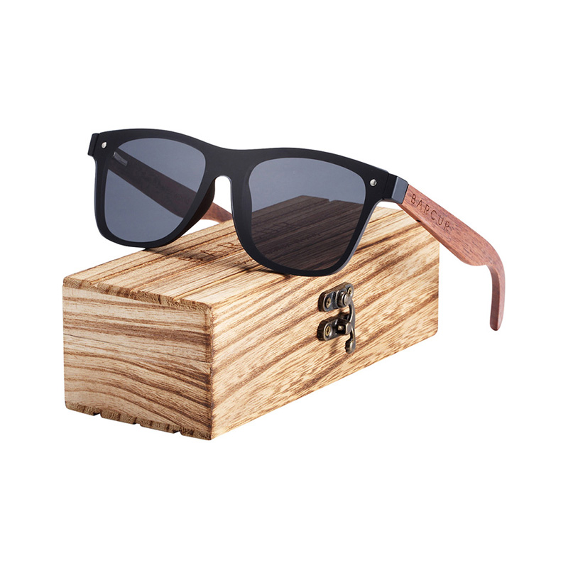 BARCUR – Γυαλιά Ηλίου Walnut Wayfarer Style Μαύρα Fullface με Black Polarized Φακό (4126)