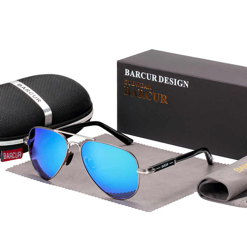 BARCUR – Γυαλιά Ηλίου Pilot Stainless Black Σκελετός & Blue Φακός Polarized (8721)
