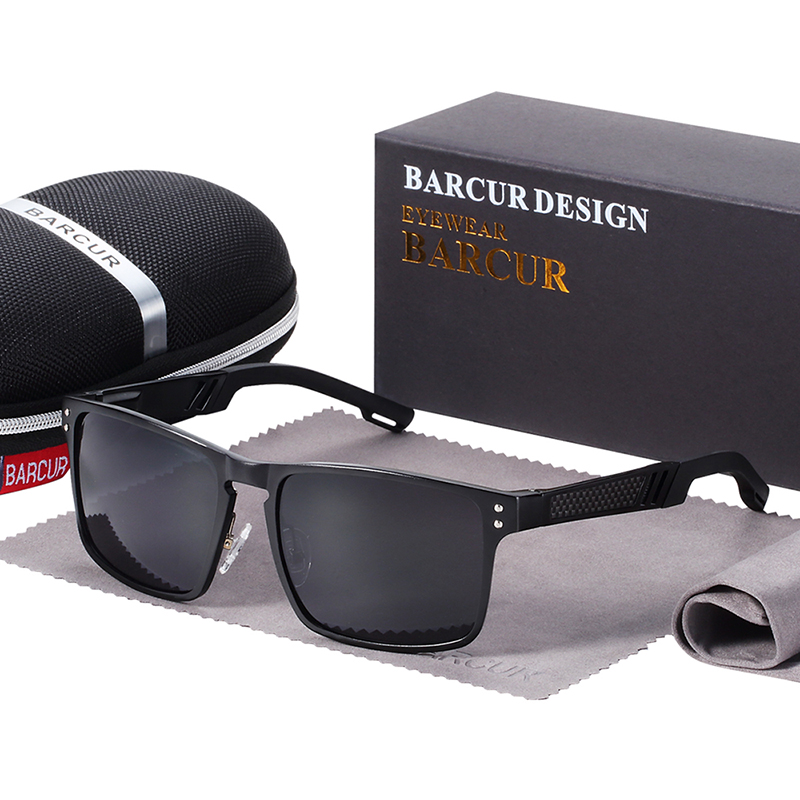 BARCUR – Γυαλιά Ηλίου Square Style Stainless Μαύρος Σκελετός & Black Φακός Polarized (A8580)
