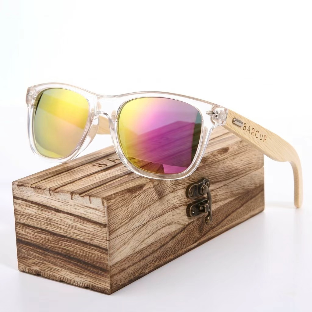 BARCUR – Γυαλιά Ηλίου Bamboo Wayfarer Style Crystal με Pink Polarized Φακό (4175)