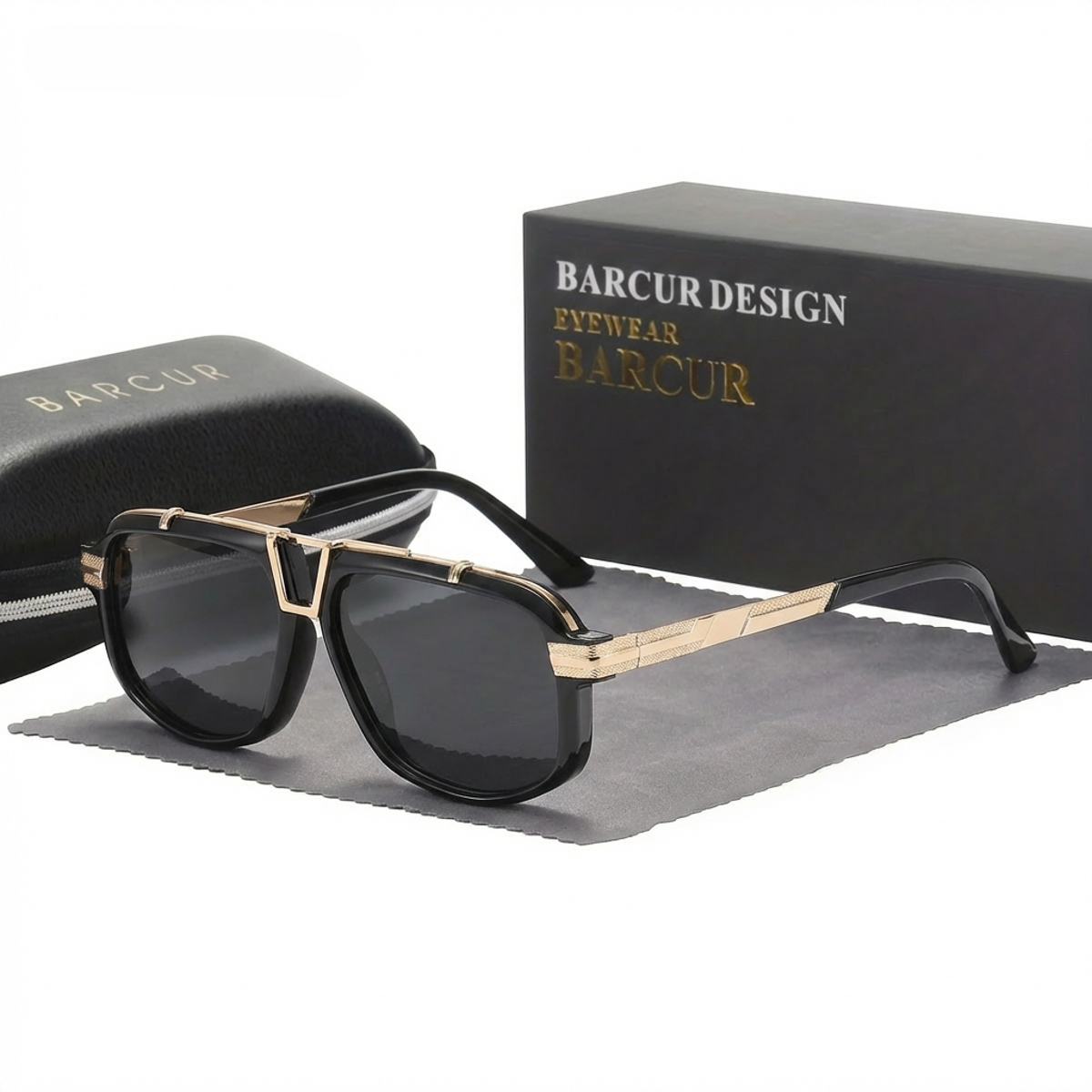 BARCUR – Γυαλιά Ηλίου Black & Gold Aviator-Square Με Smoke Φακούς (2037)