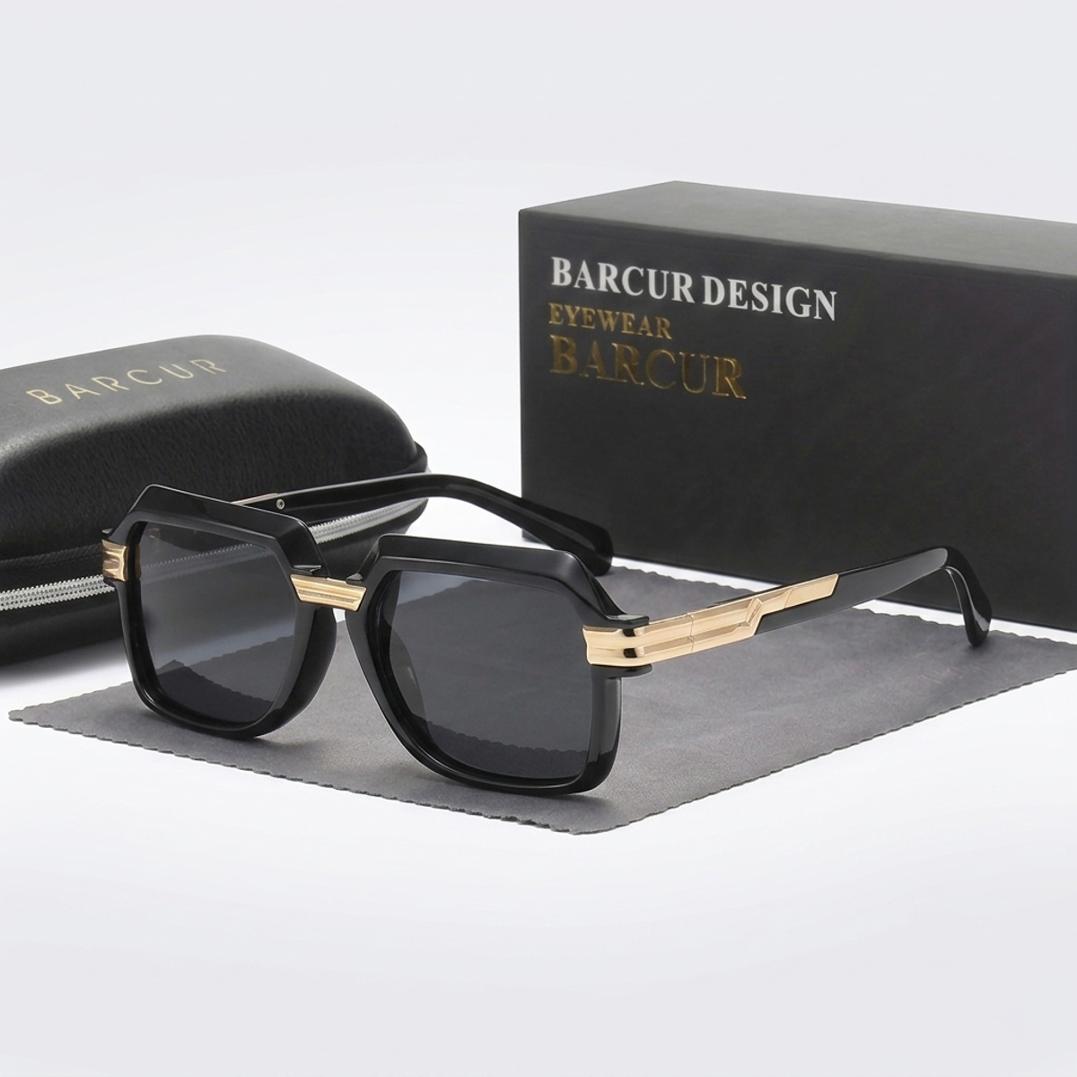 BARCUR – Γυαλιά Ηλίου Black & Gold Geometric Square Με Smoke Φακούς (2065)