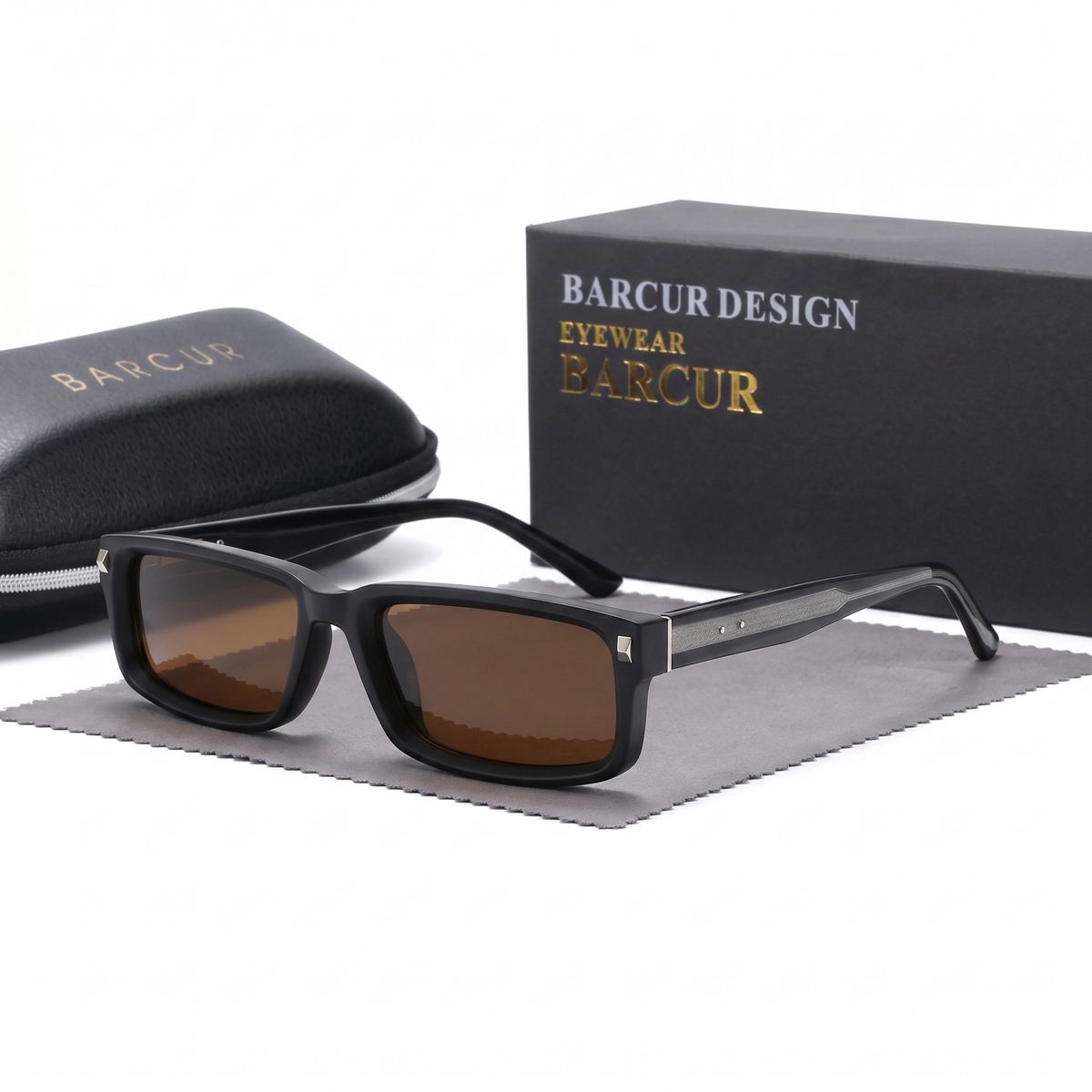BARCUR – Γυαλιά Ηλίου Black Rectangular με Καφέ Φακούς (3935)