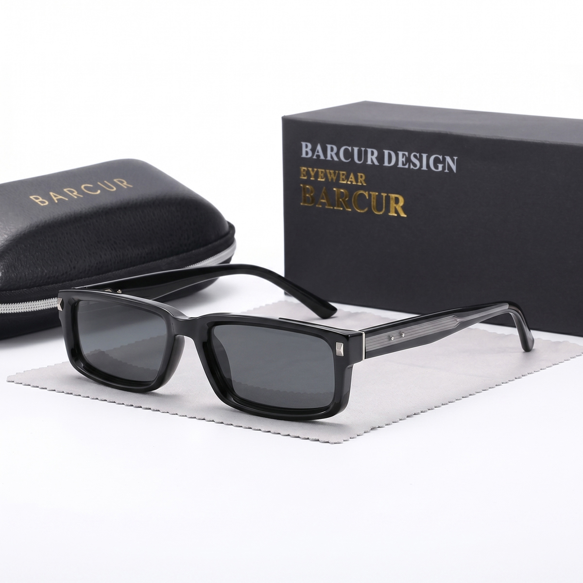 BARCUR – Γυαλιά Ηλίου Black Slim Rectangular με Smoke Φακούς (3935)