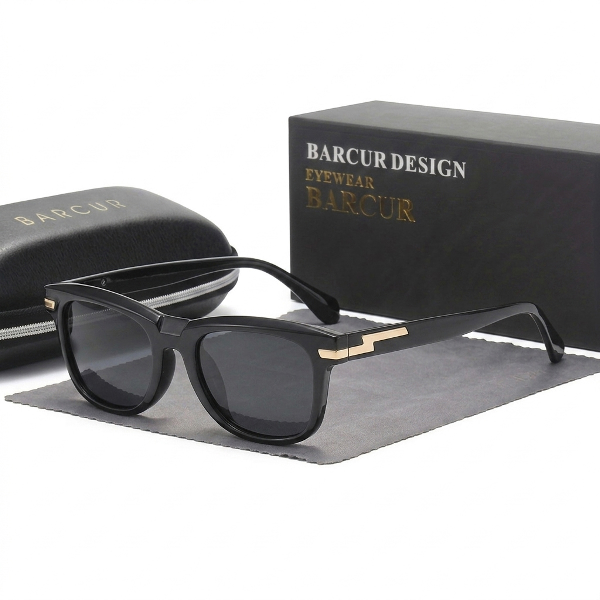 BARCUR – Γυαλιά Ηλίου Black Square με Gold Detail & Με Smoke Φακούς (2067)