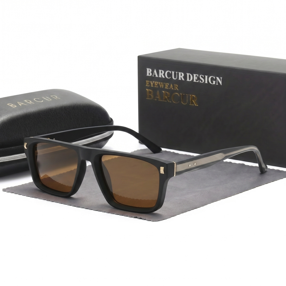 BARCUR – Γυαλιά Ηλίου Black Square με Καφέ Φακούς & Gold Details (3929)