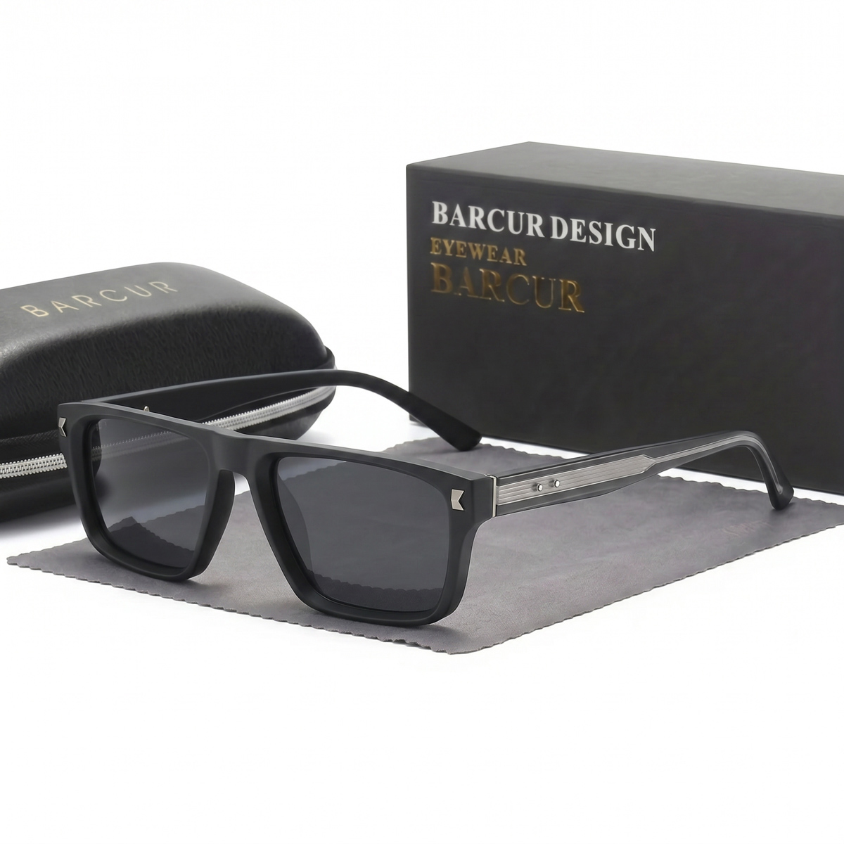 BARCUR – Γυαλιά Ηλίου Black Square με Smoke Φακούς & Silver Details (3929)