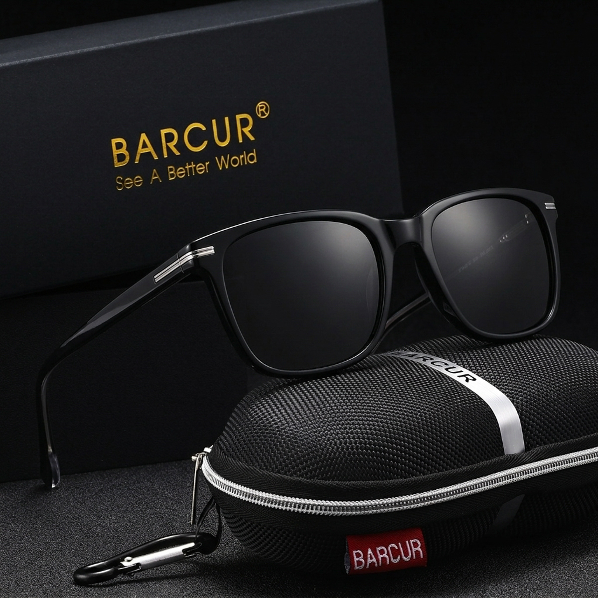 BARCUR – Γυαλιά Ηλίου Black Square με Black Φακούς & Silver Details (7605)