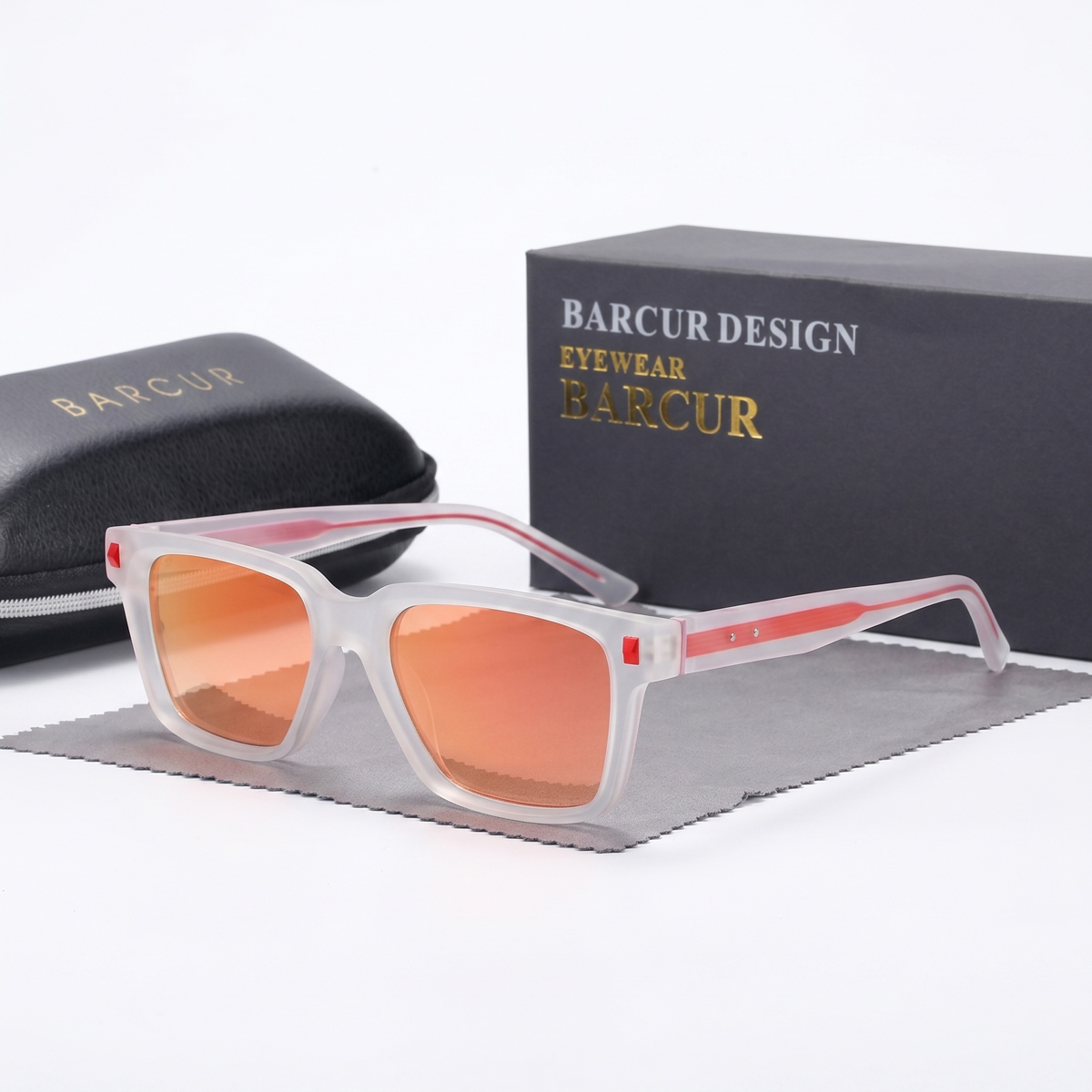BARCUR – Γυαλιά Ηλίου Frosted Matte Crystal Square με Peach Gradient Φακό (3930)