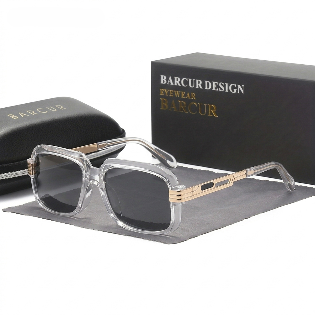 BARCUR – Unisex Γυαλιά Ηλίου με Διάφανο Σκελετό, Smoke Φακούς και Gold Metal Βραχίονες (2013)